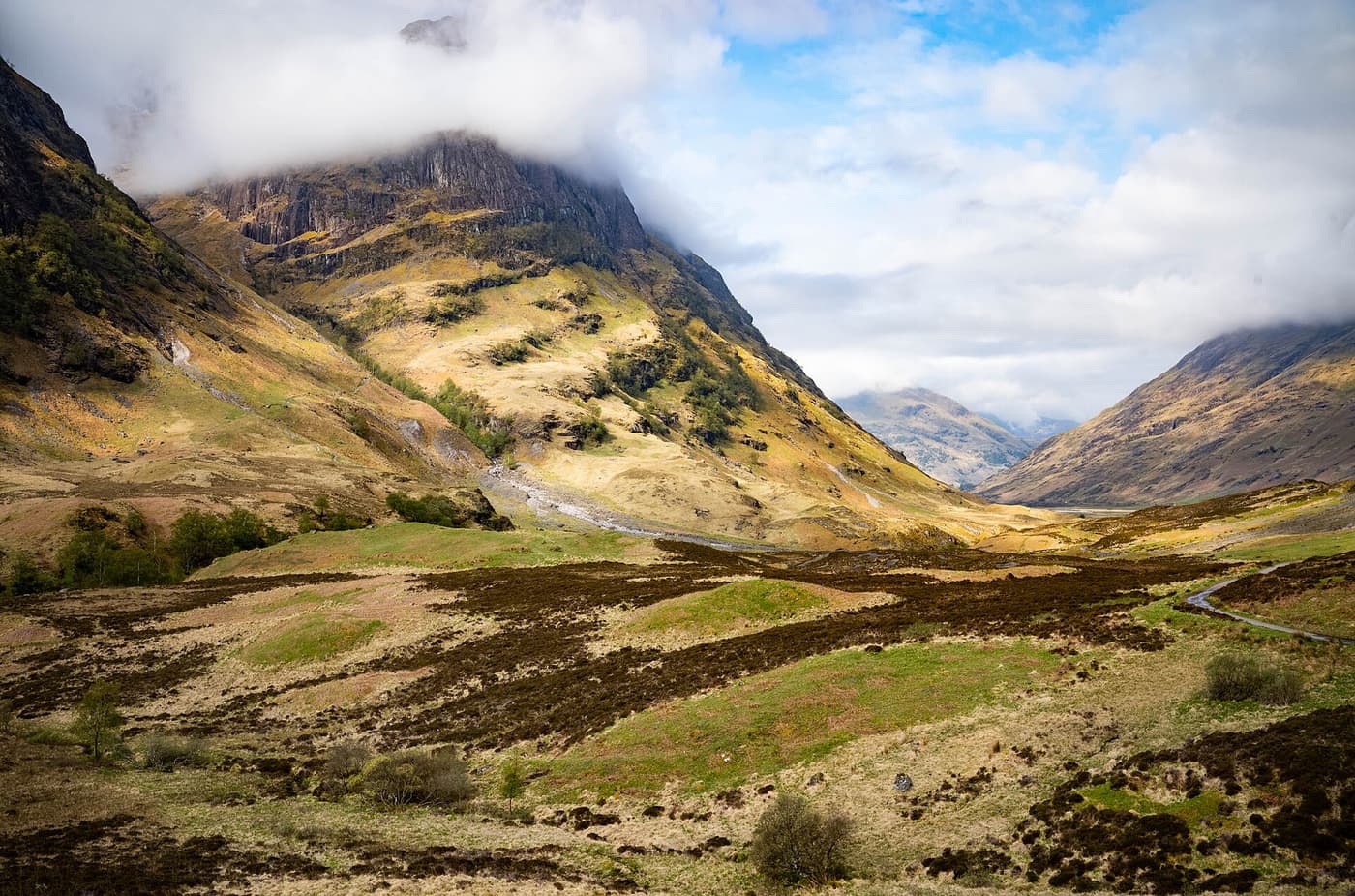 The valley of Glencoe between the ridges of the Three Sisters