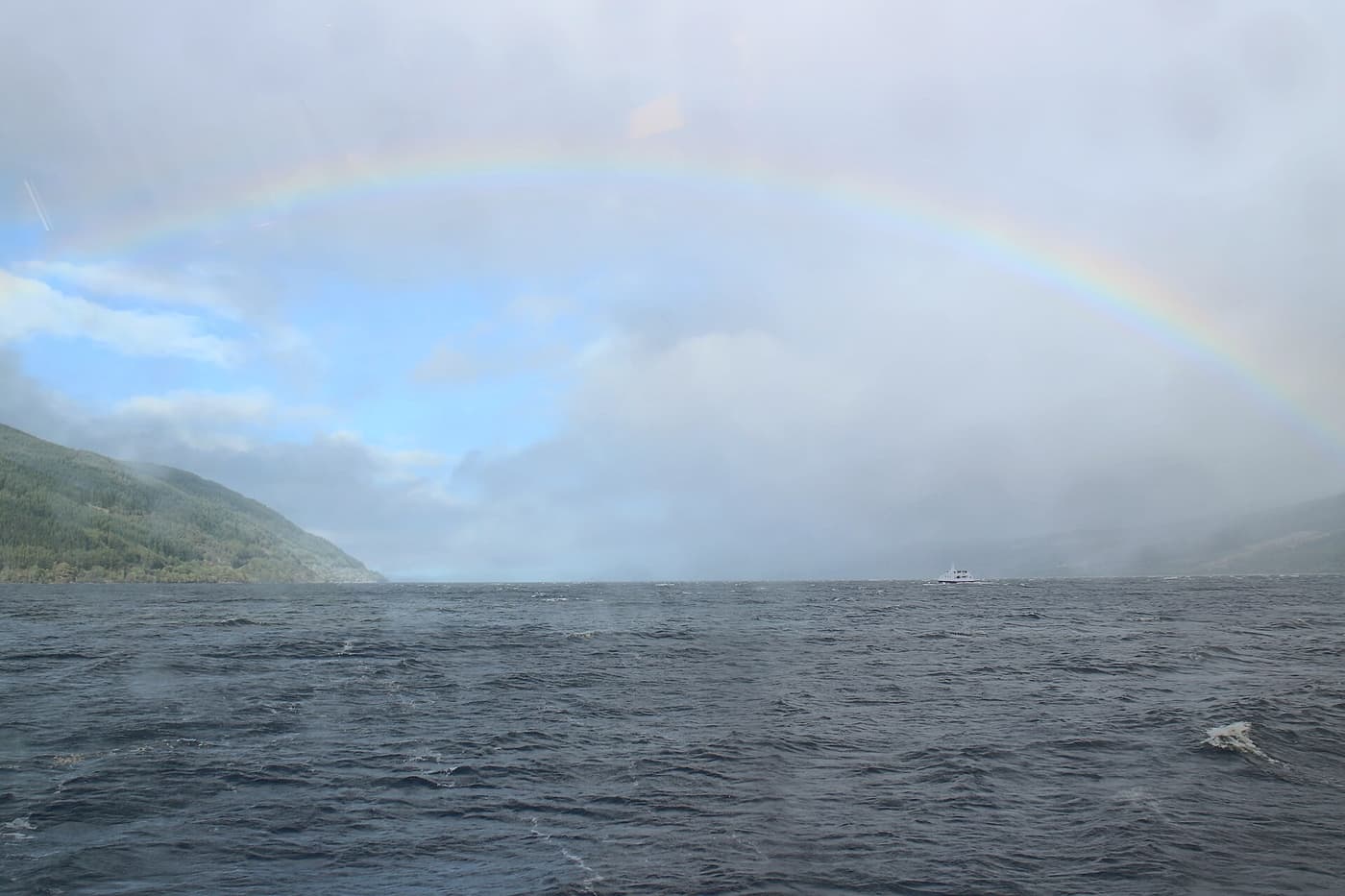 A rainbow over the dark water of Loch Ness