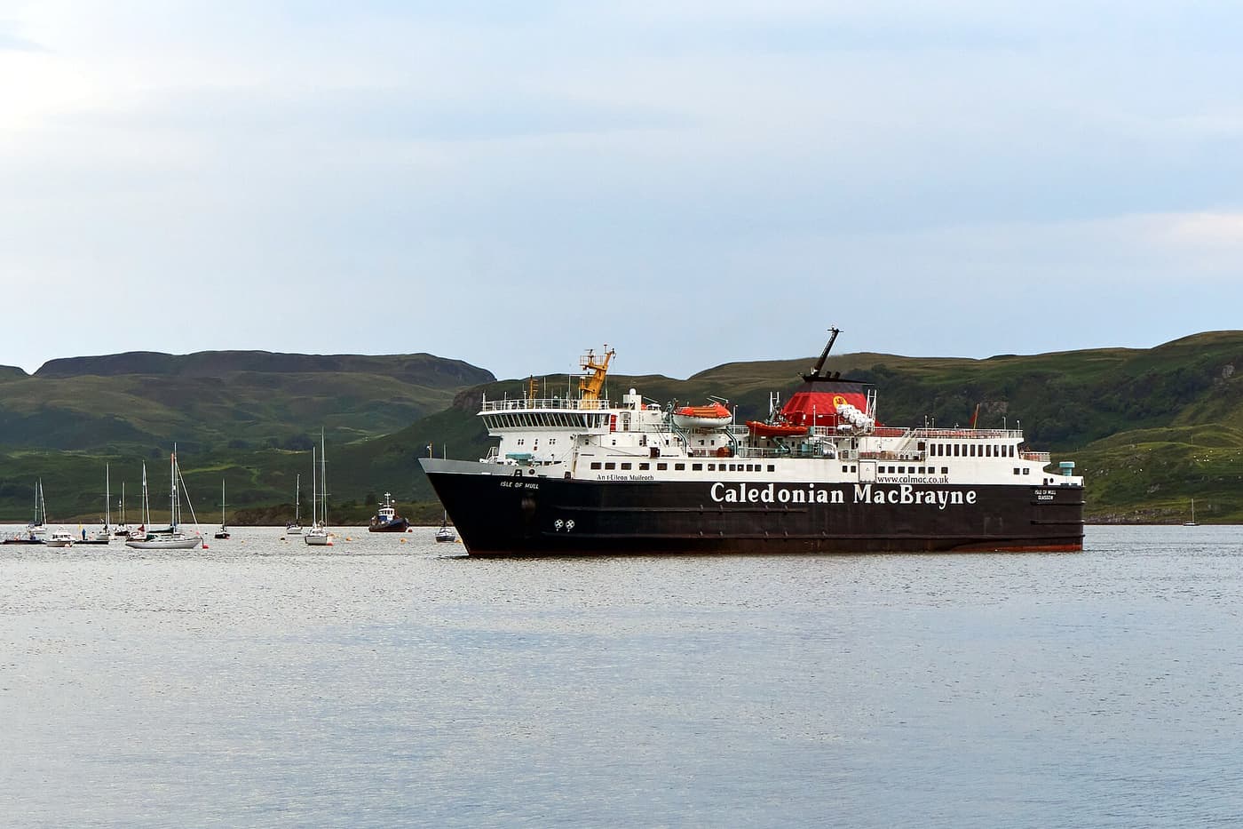 A CalMac ferry leaving Oban Bay for the Isle of Mull